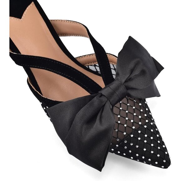 Diolyvion Women Black Mesh Bow Mules Pointed Toe Kitten Heel Slip on Sandals - Picture 3 of 5